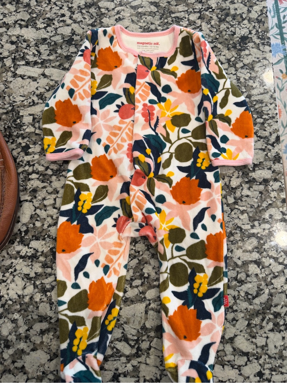 Magnetic Me Floral Fleece Footie in Pink, Orange & Green